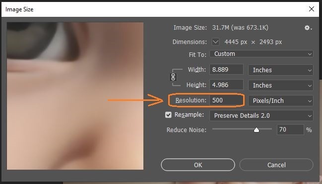 Increase the resolution of the image manually